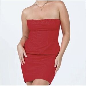 Princess Polly Red Ivy Corset Mini Strapless Dress‎ Size 8 NWT